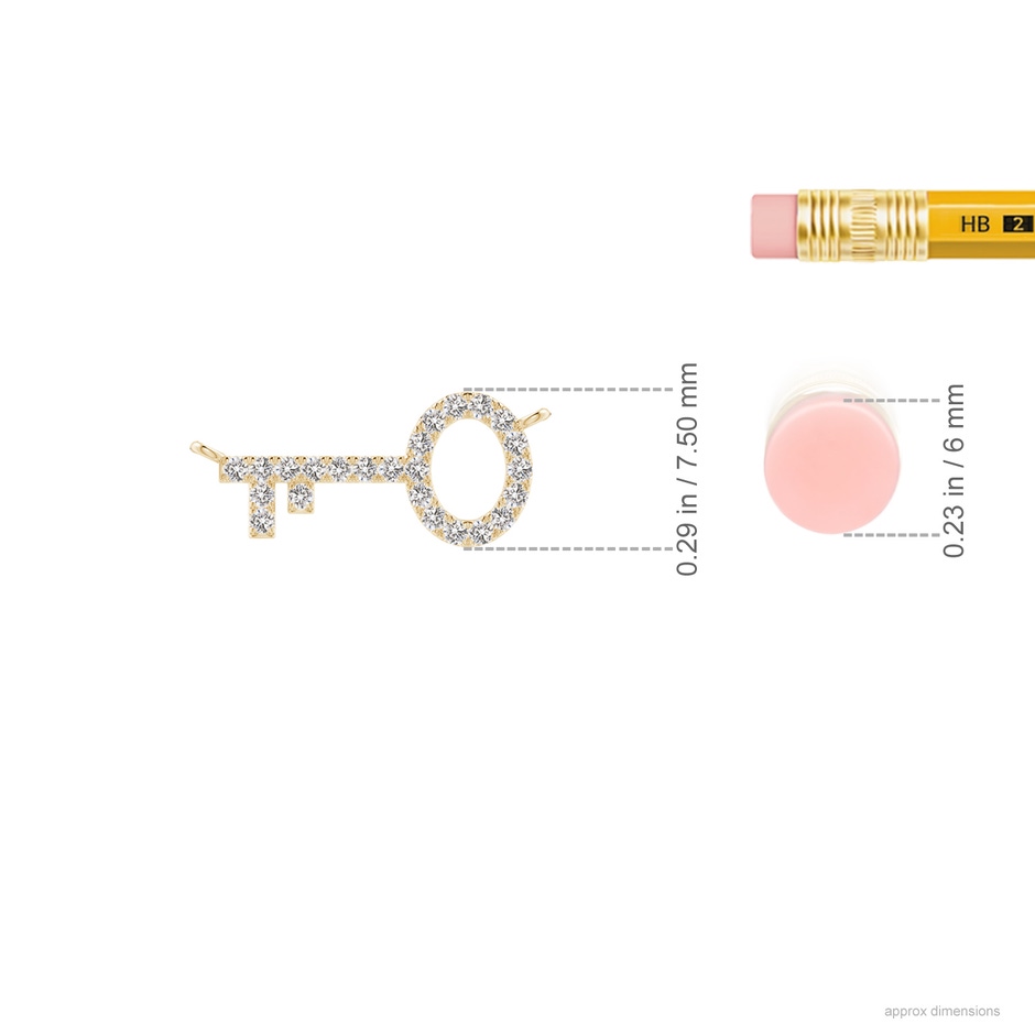 1.05mm IJI1I2 U-Pave Set Diamond Key Pendant in Yellow Gold ruler