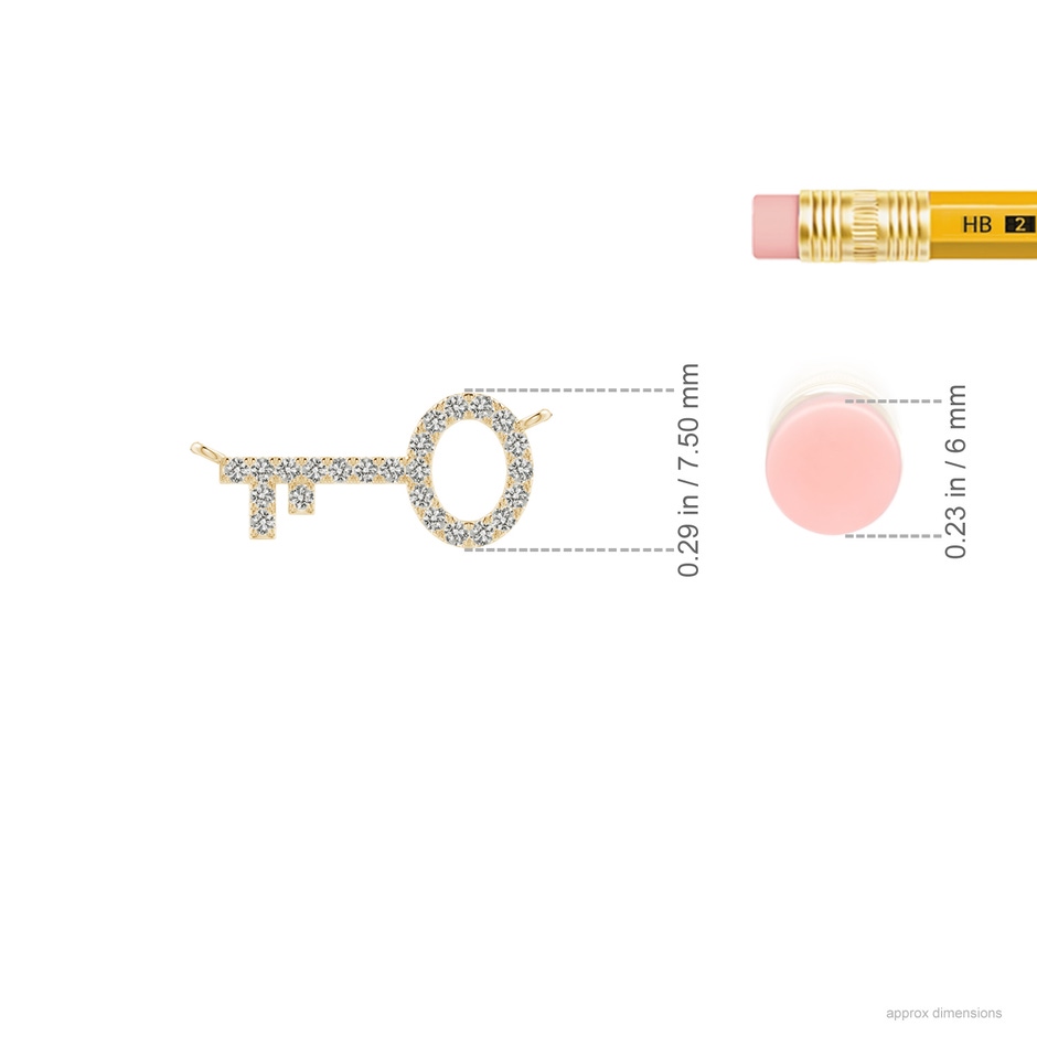 1.05mm KI3 U-Pave Set Diamond Key Pendant in Yellow Gold ruler