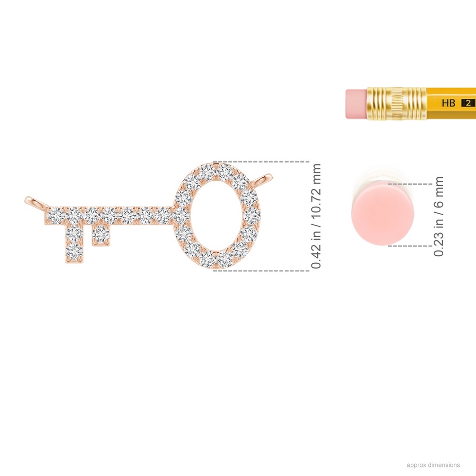 1.5mm HSI2 U-Pave Set Diamond Key Pendant in Rose Gold ruler