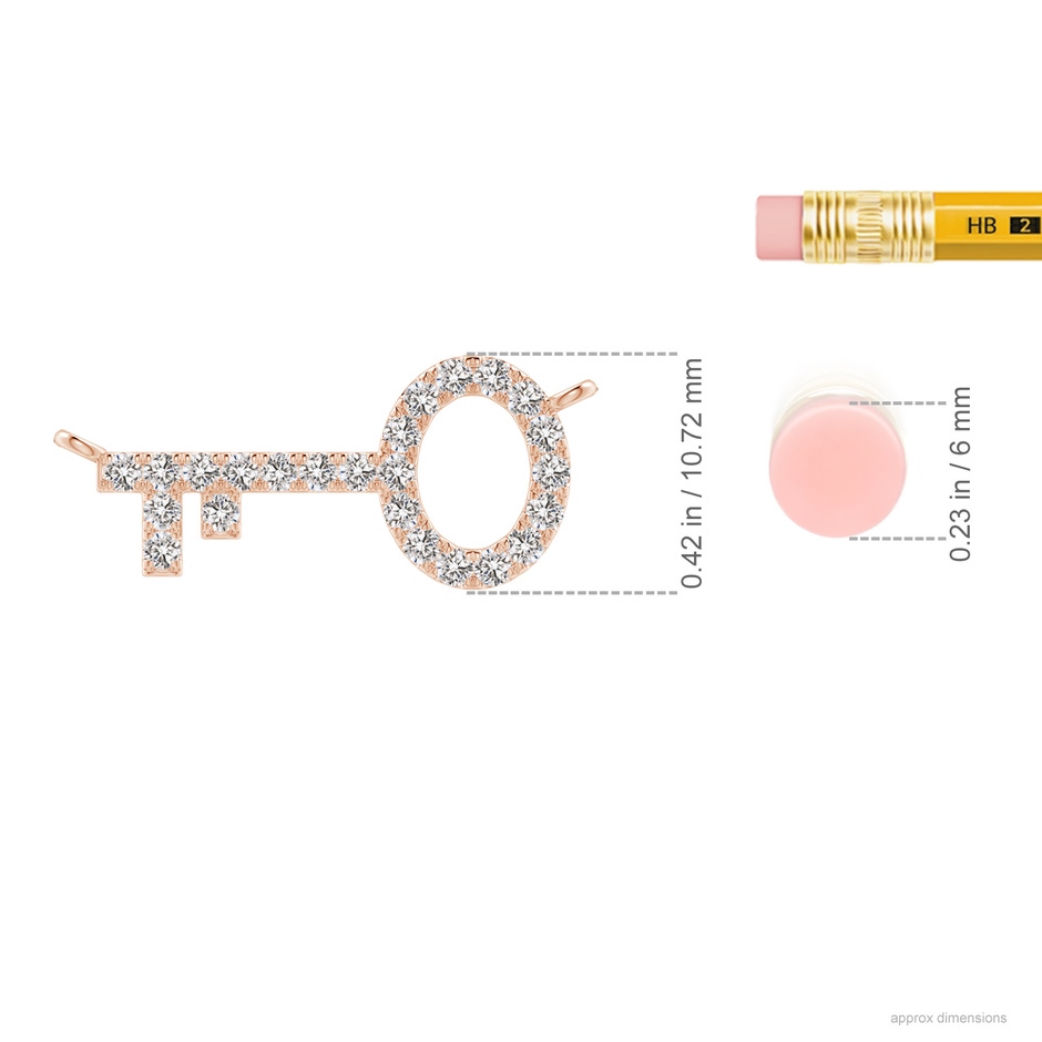 1.5mm IJI1I2 U-Pave Set Diamond Key Pendant in Rose Gold ruler