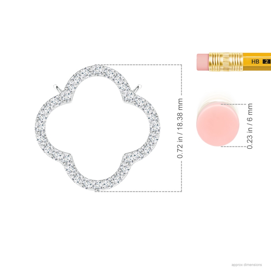 1.4mm GVS2 Diamond Four-Leaf Open Clover Pendant in White Gold ruler