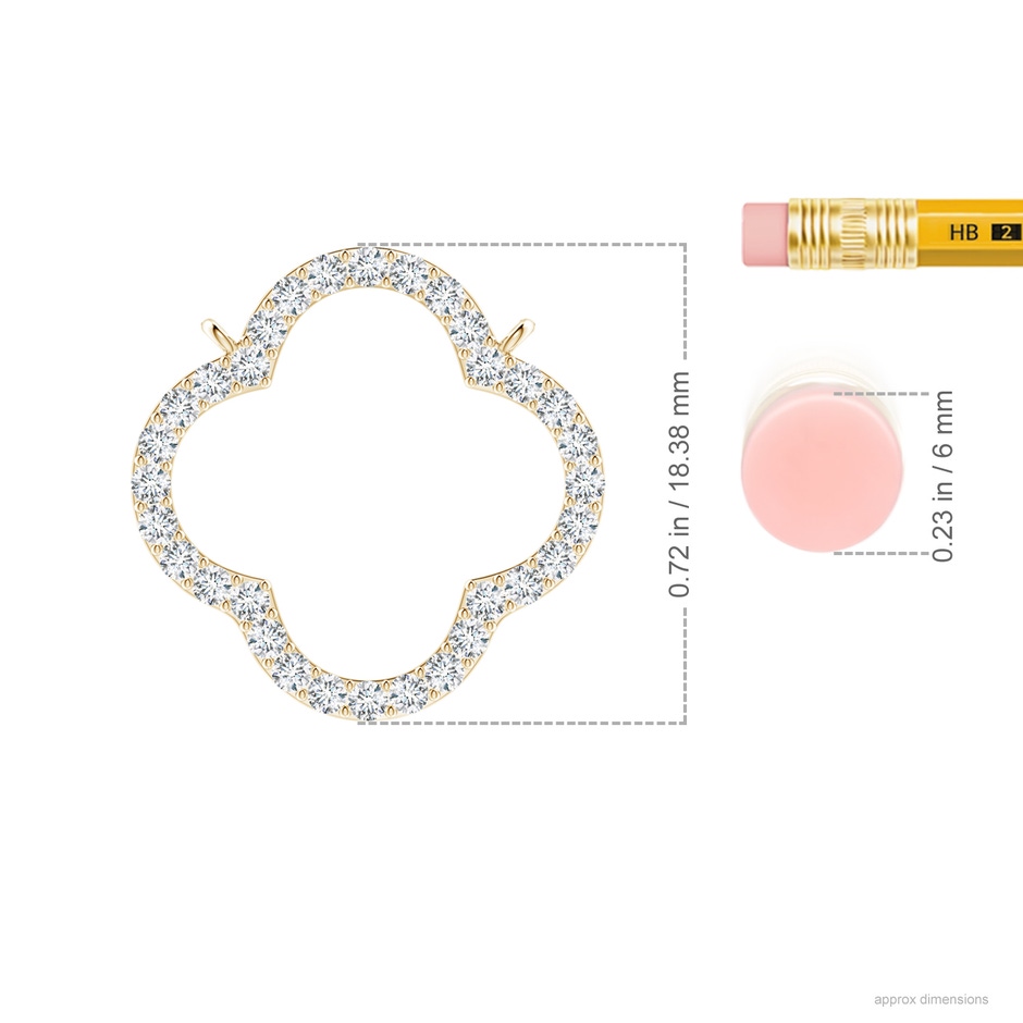 1.4mm GVS2 Diamond Four-Leaf Open Clover Pendant in Yellow Gold ruler