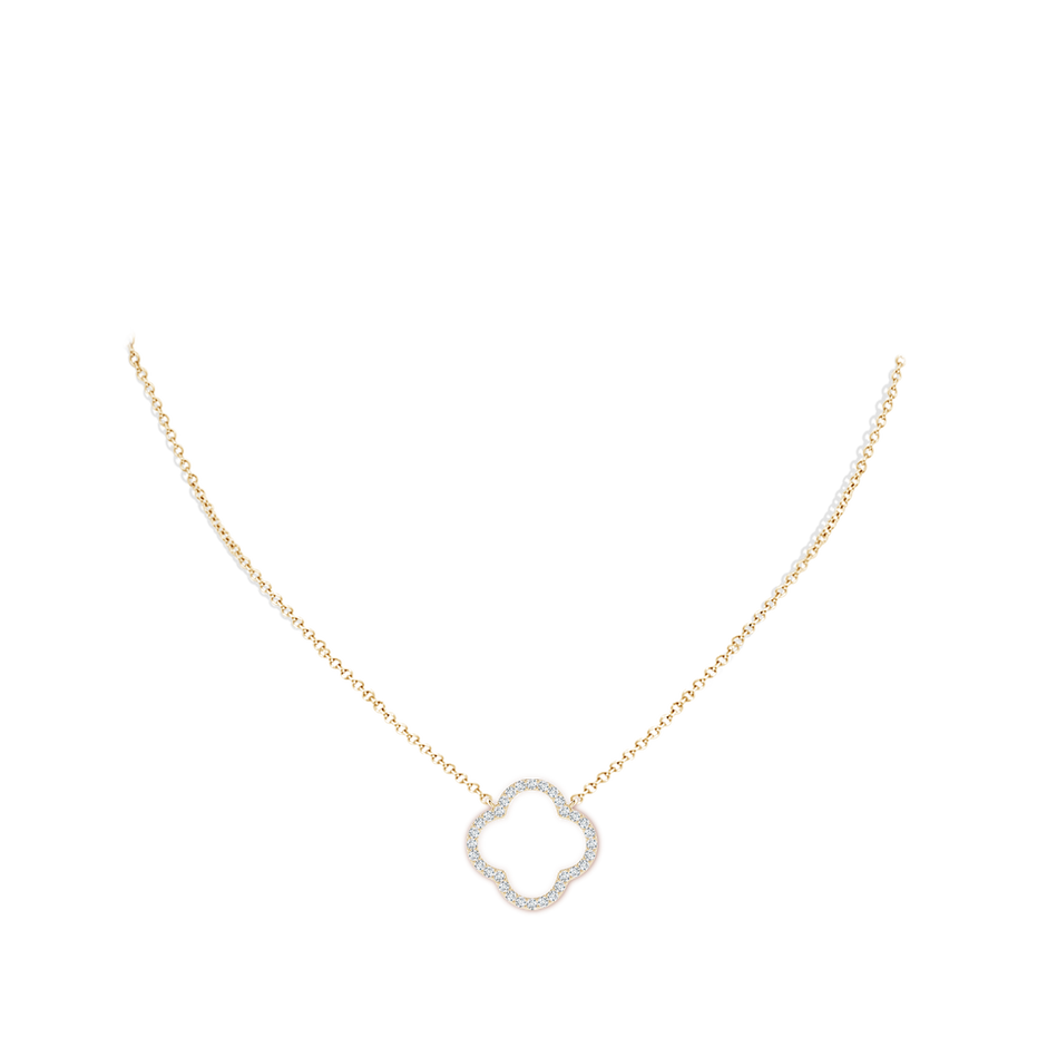 1.4mm GVS2 Diamond Four-Leaf Open Clover Pendant in Yellow Gold body-neck
