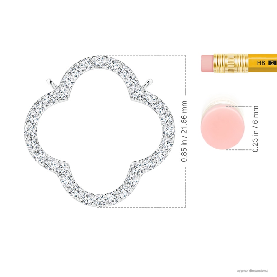 1.65mm GVS2 Diamond Four-Leaf Open Clover Pendant in White Gold ruler