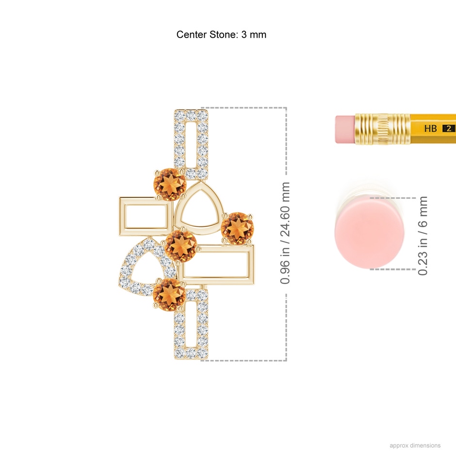 3mm AAAA Dispersed Citrine Multi-Shape Scorpio Pendant with Diamonds in Yellow Gold ruler