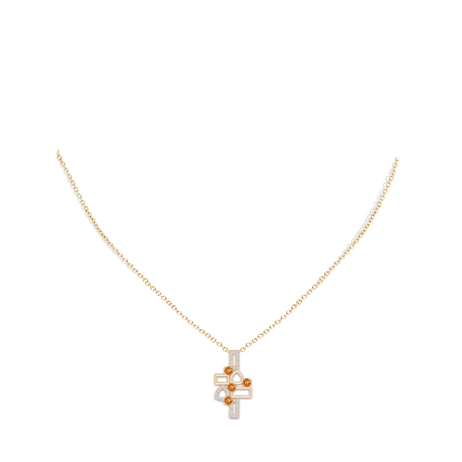 3mm AAAA Dispersed Citrine Multi-Shape Scorpio Pendant with Diamonds in Yellow Gold body-neck