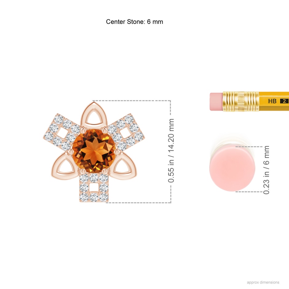 6mm AAAA Citrine and Diamond Multi-Shape Scorpio Pendant in Rose Gold ruler