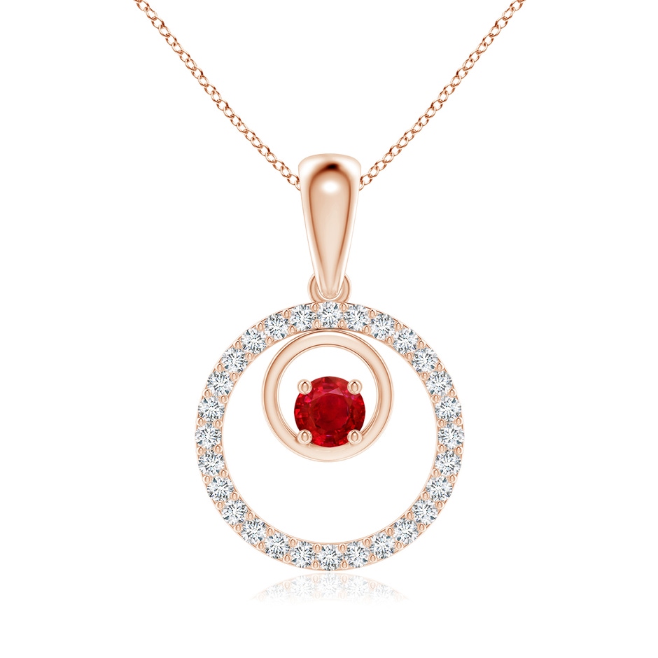 4mm AAA Ruby and Diamond Cancer Circle Pendant in Rose Gold 