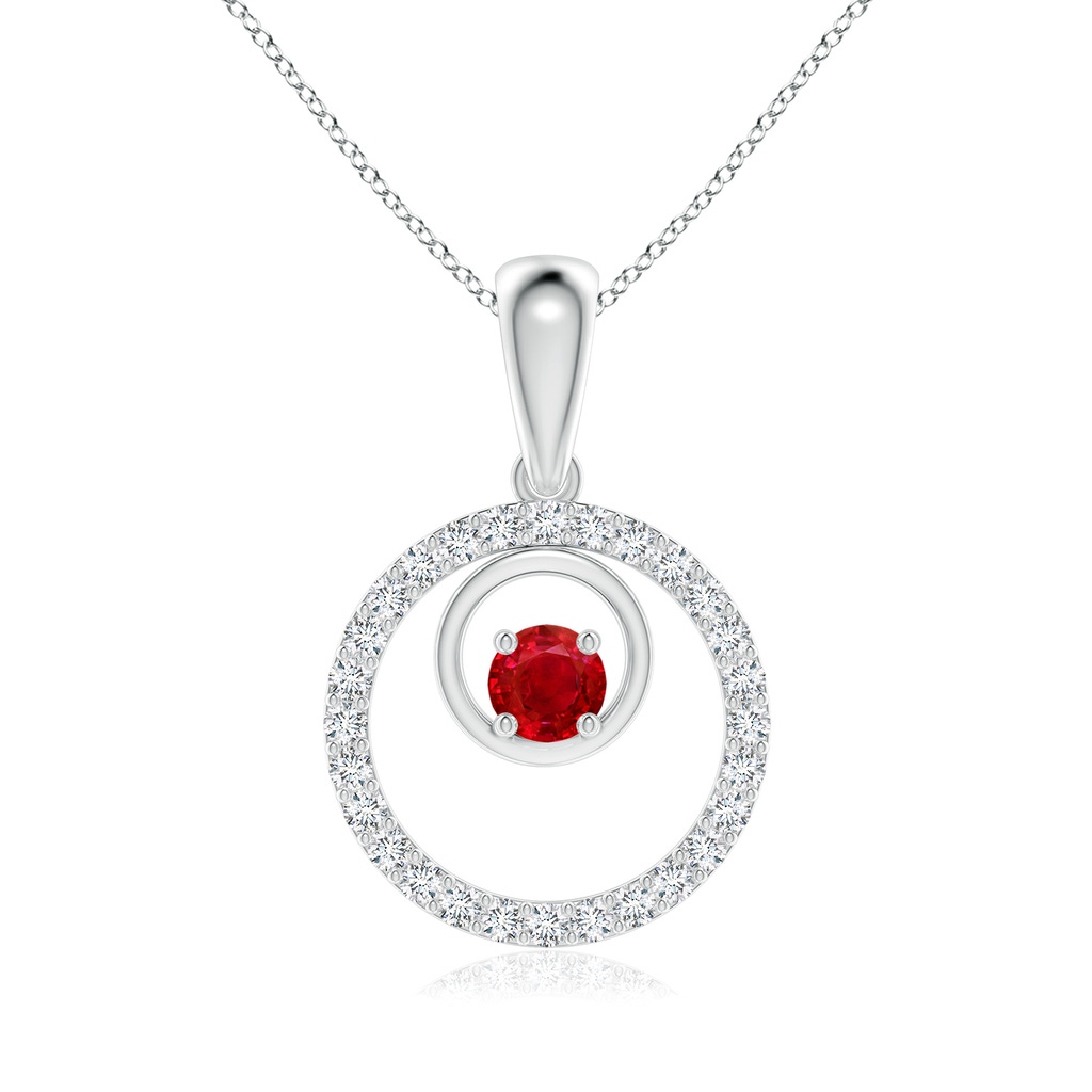 4mm AAA Ruby and Diamond Cancer Circle Pendant in White Gold