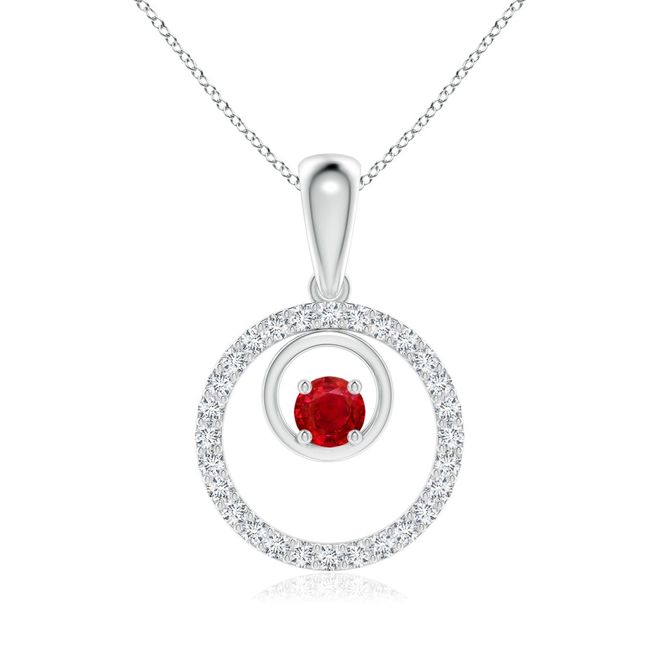 4mm AAA Ruby and Diamond Cancer Circle Pendant in White Gold 