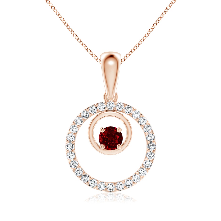 4mm AAAA Ruby and Diamond Cancer Circle Pendant in Rose Gold 