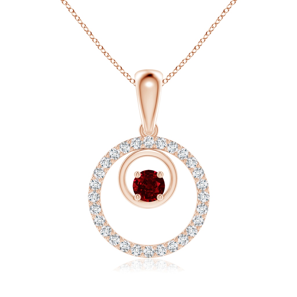 4mm AAAA Ruby and Diamond Cancer Circle Pendant in Rose Gold