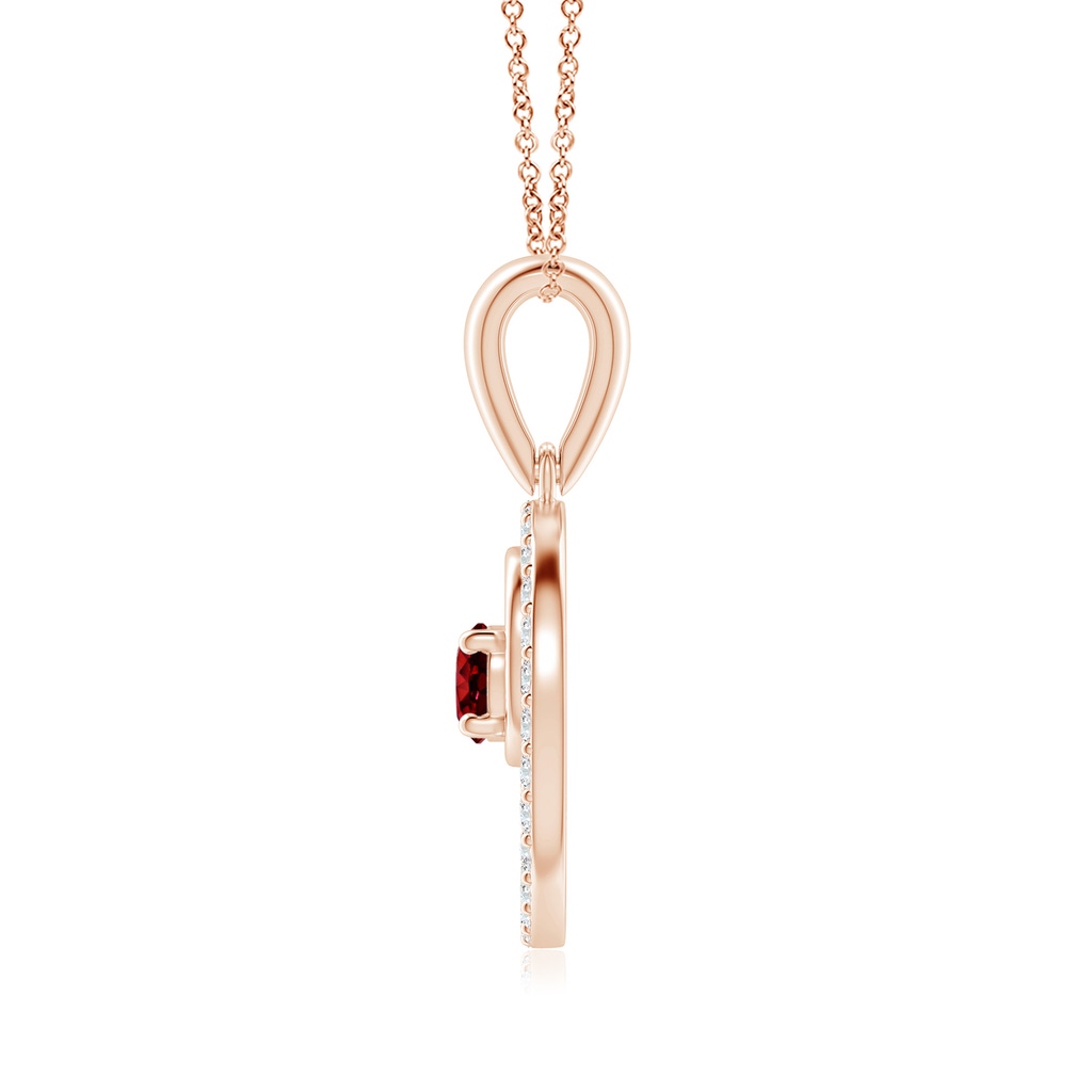 4mm AAAA Ruby and Diamond Cancer Circle Pendant in Rose Gold Side-1