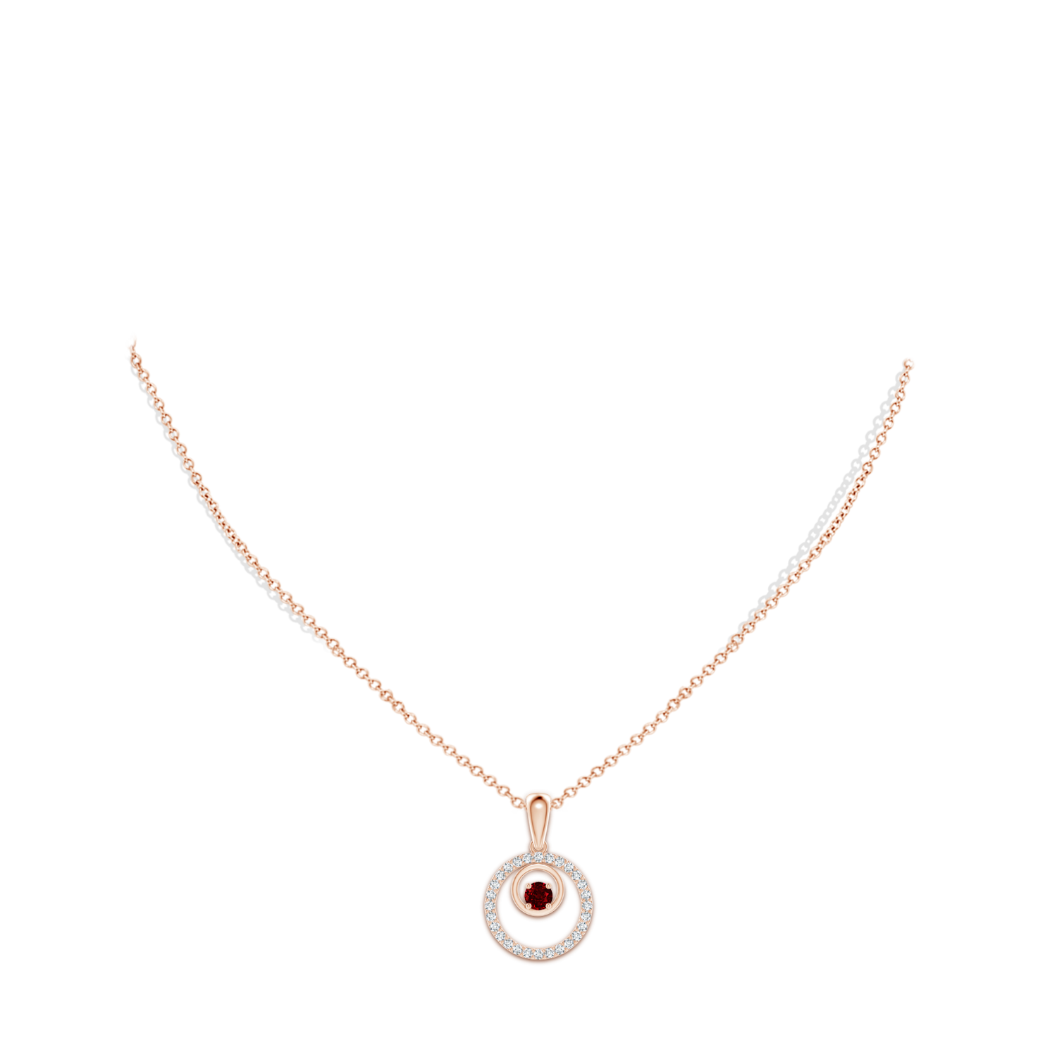 4mm AAAA Ruby and Diamond Cancer Circle Pendant in Rose Gold - body_neck