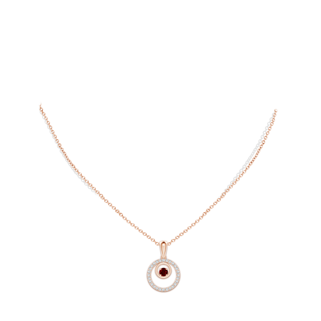 4mm AAAA Ruby and Diamond Cancer Circle Pendant in Rose Gold Body-Neck