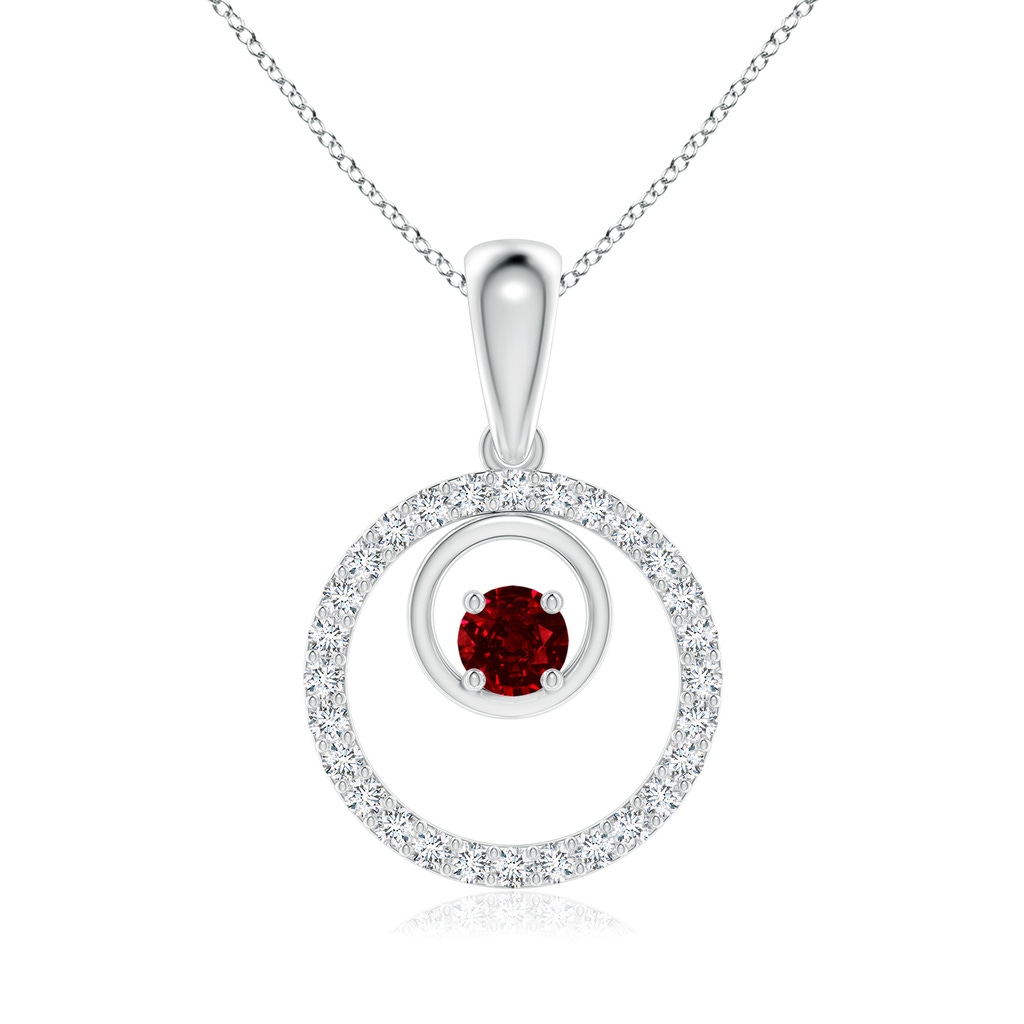4mm AAAA Ruby and Diamond Cancer Circle Pendant in White Gold