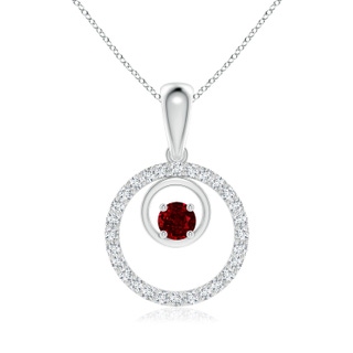 4mm AAAA Ruby and Diamond Cancer Circle Pendant in White Gold