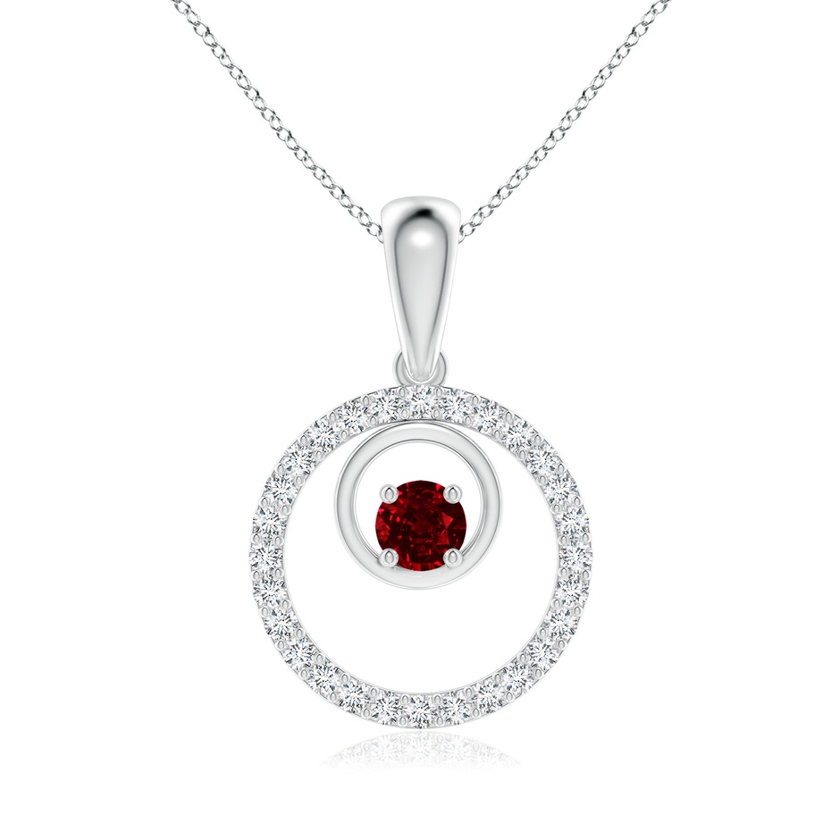 4mm Lab-Grown Ruby and Diamond Cancer Circle Pendant in White Gold 