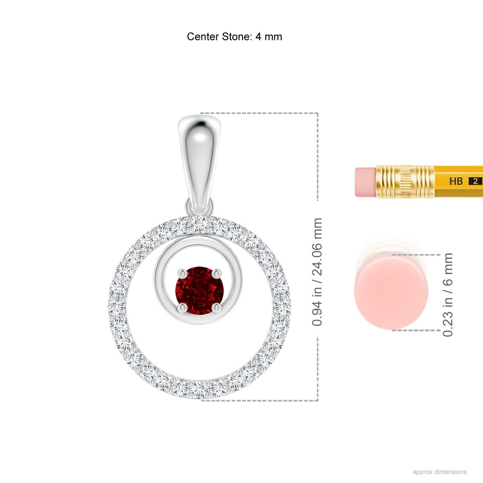 4mm Lab-Grown Ruby and Diamond Cancer Circle Pendant in White Gold ruler