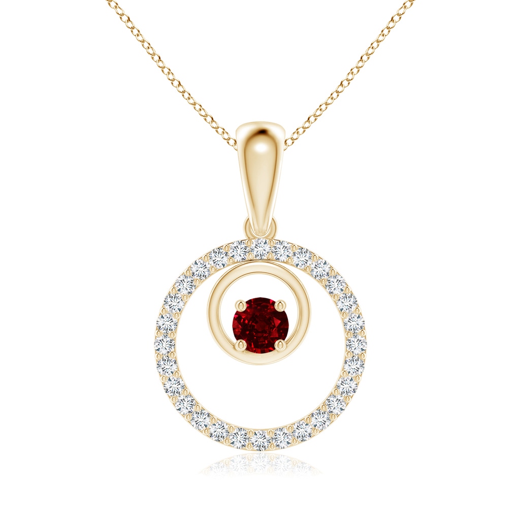 4mm AAAA Ruby and Diamond Cancer Circle Pendant in Yellow Gold