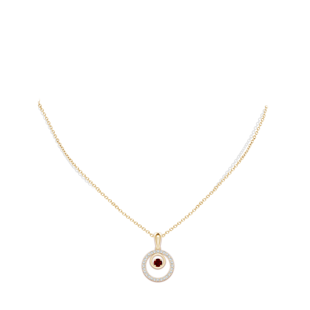 4mm AAAA Ruby and Diamond Cancer Circle Pendant in Yellow Gold Body-Neck
