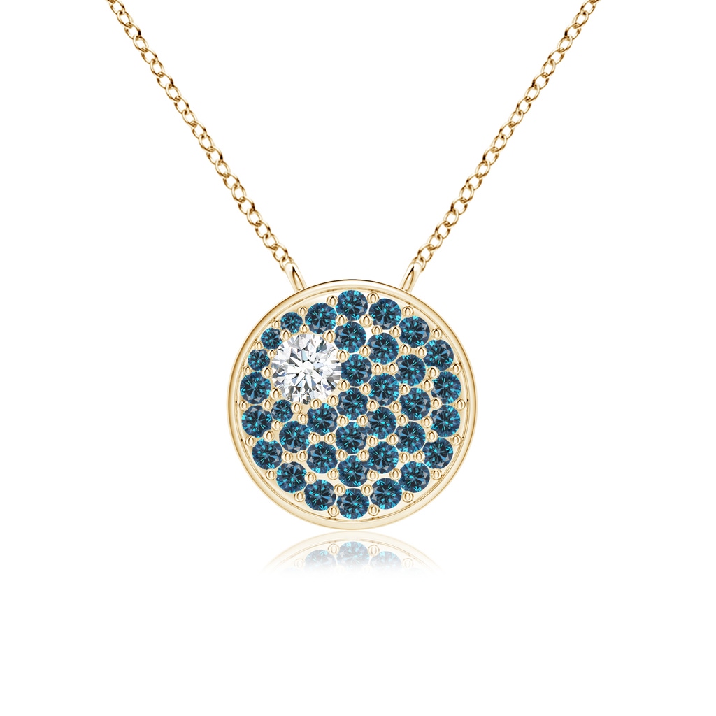 3mm GVS2 Pave-Set White & Blue Diamond Clustre Aries Pendant in Yellow Gold 