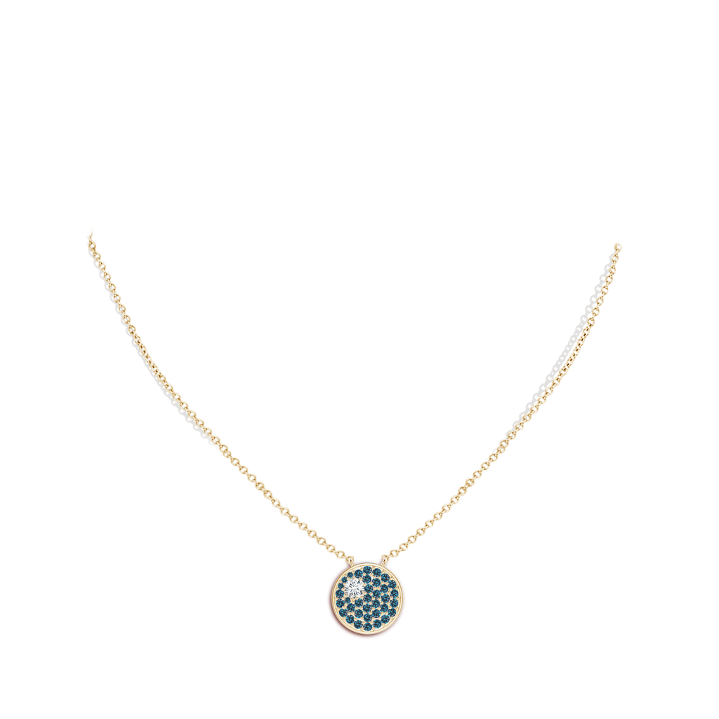 3mm GVS2 Pave-Set White & Blue Diamond Cluster Aries Pendant in Yellow Gold Body-Neck