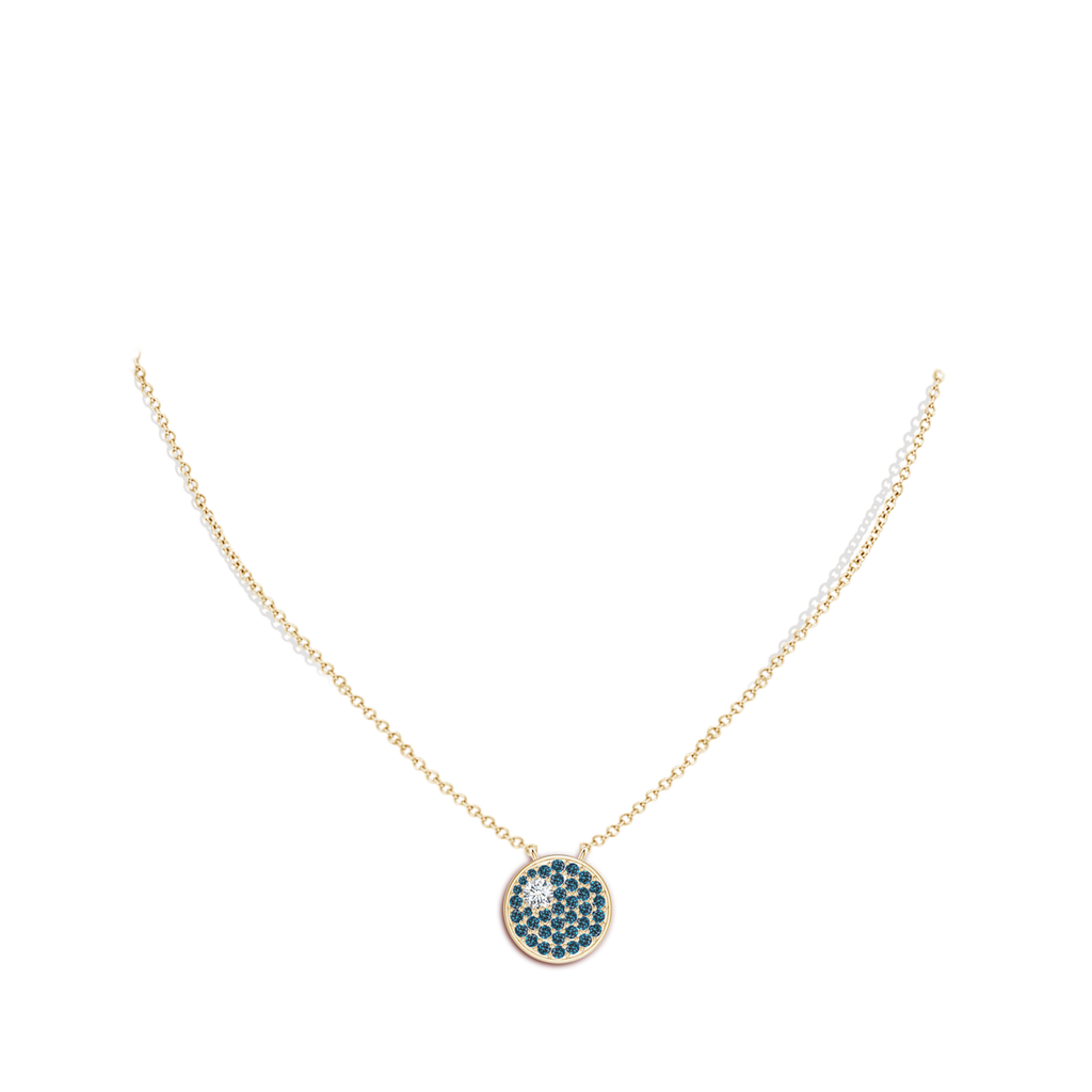 3mm GVS2 Pave-Set White & Blue Diamond Clustre Aries Pendant in Yellow Gold Body-Neck