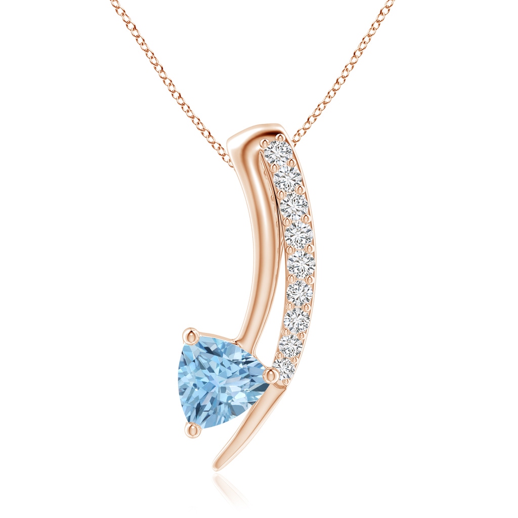 4mm AAAA Trillion Aquamarine Pisces Elongated Pendant with Diamonds in Rose Gold