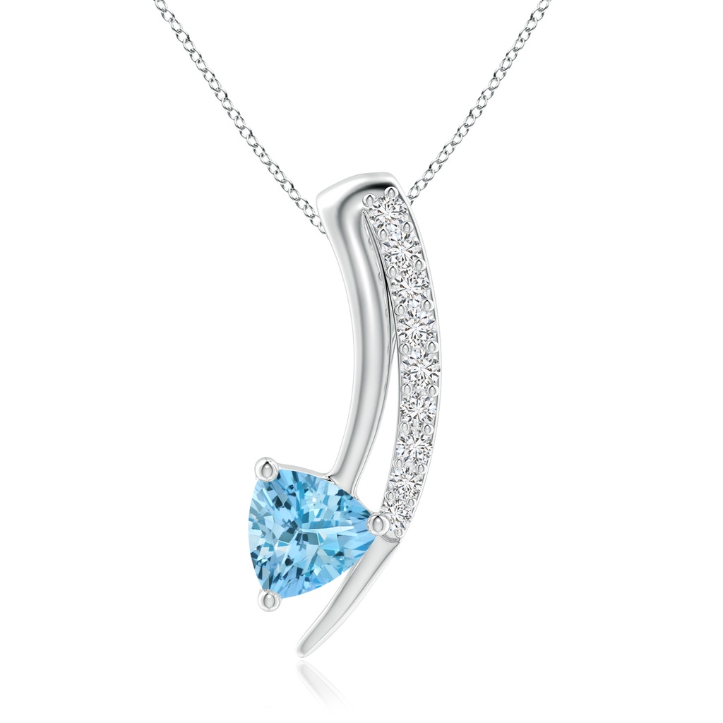 4mm AAAA Trillion Aquamarine Pisces Elongated Pendant with Diamonds in White Gold