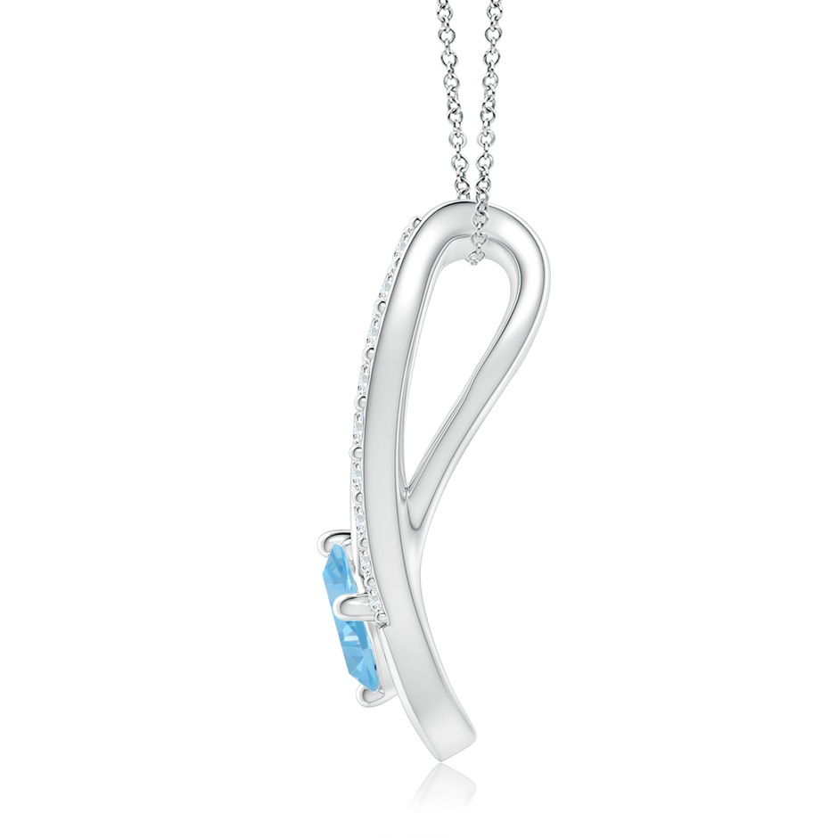 4mm AAAA Trillion Aquamarine Pisces Elongated Pendant with Diamonds in White Gold side-1