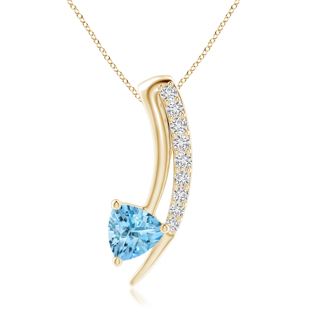 4mm AAAA Trillion Aquamarine Pisces Elongated Pendant with Diamonds in Yellow Gold