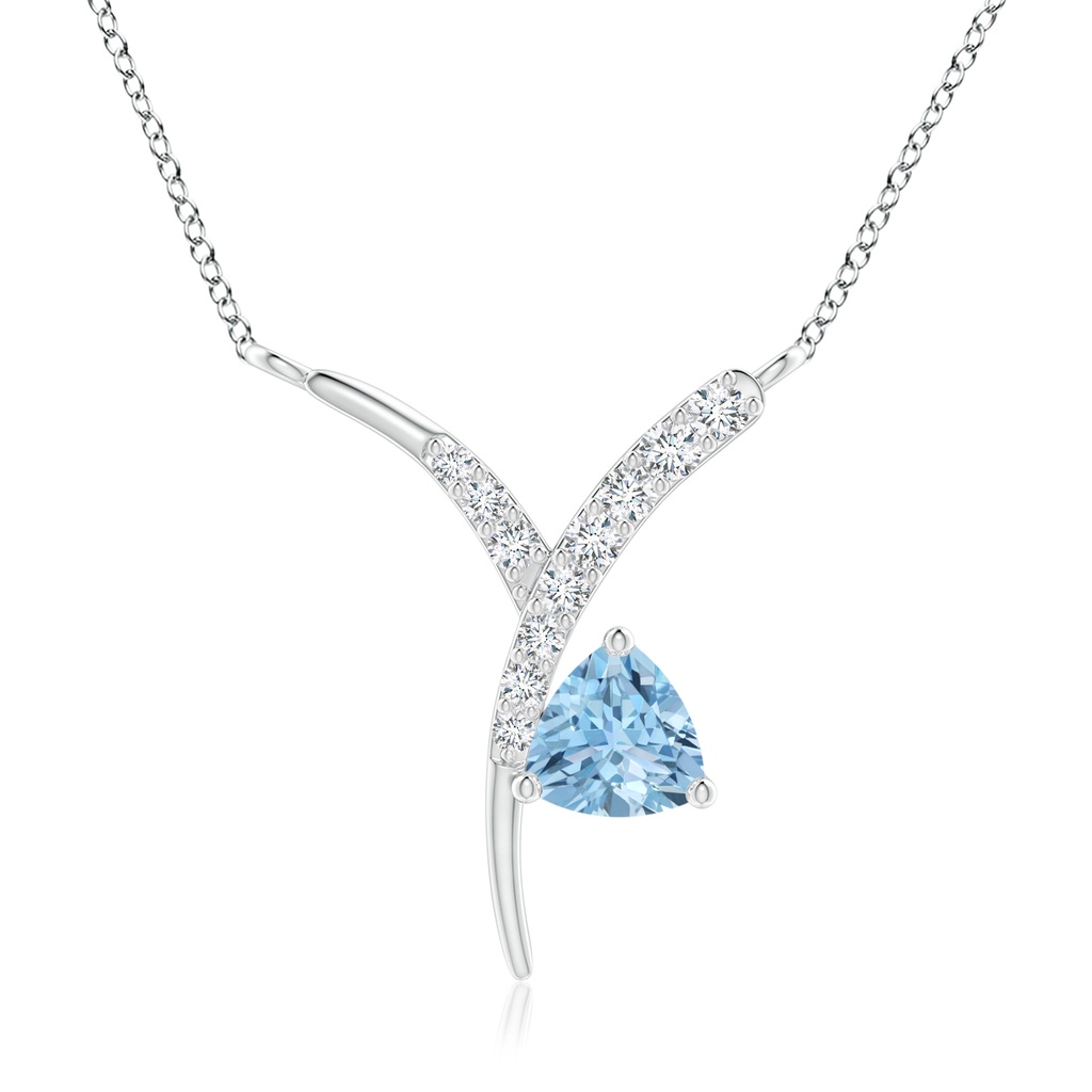 4mm AAA Trillion Aquamarine Pisces Pendant with Diamonds in White Gold