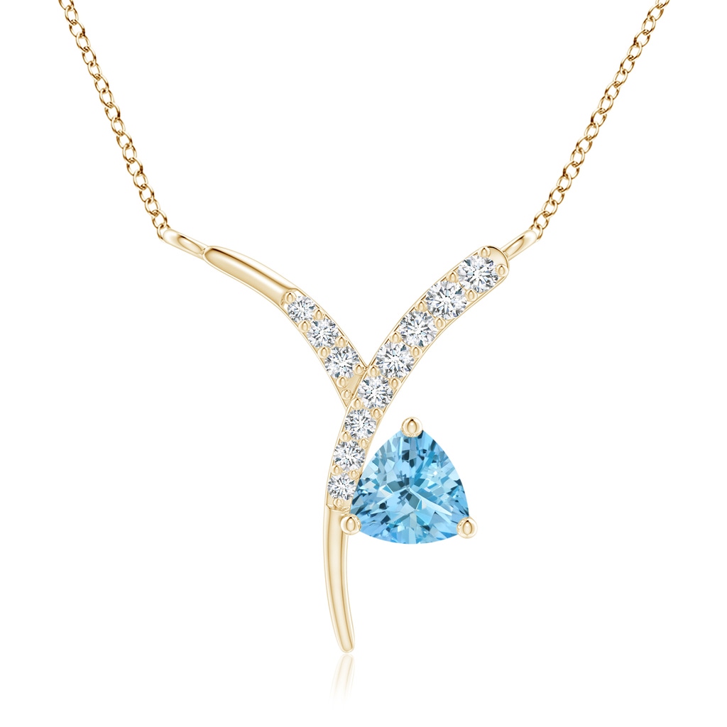 4mm AAAA Trillion Aquamarine Pisces Pendant with Diamonds in Yellow Gold