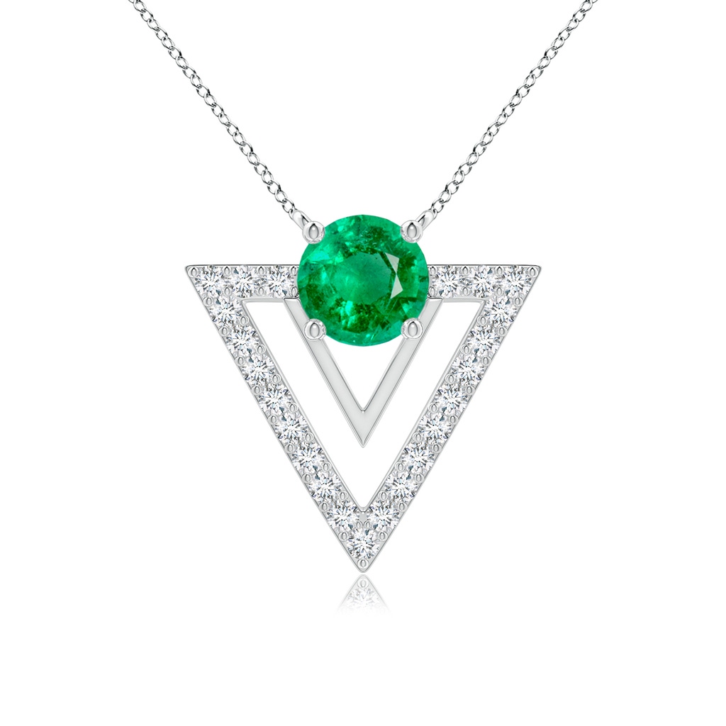 5mm AAA Emerald and Diamond Triangular Taurus Pendant in White Gold