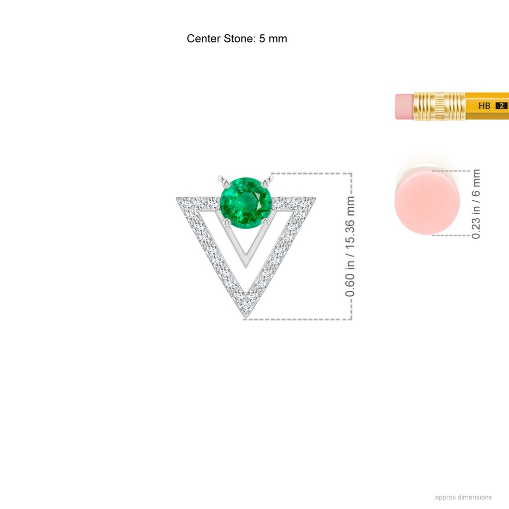 5mm AAA Emerald and Diamond Triangular Taurus Pendant in White Gold Ruler