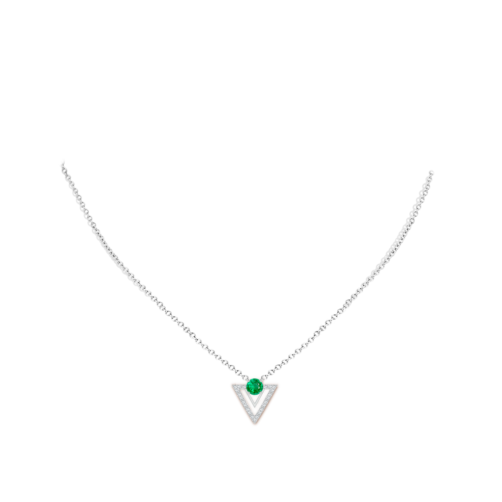 5mm AAA Emerald and Diamond Triangular Taurus Pendant in White Gold Body-Neck