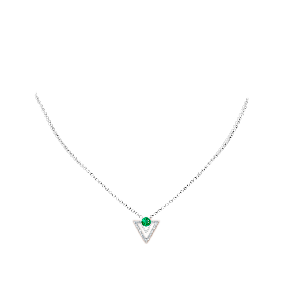 5mm AAA Emerald and Diamond Triangular Taurus Pendant in White Gold body-neck