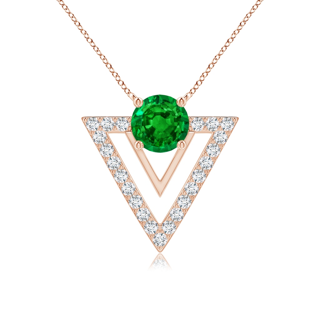 5mm AAAA Emerald and Diamond Triangular Taurus Pendant in Rose Gold