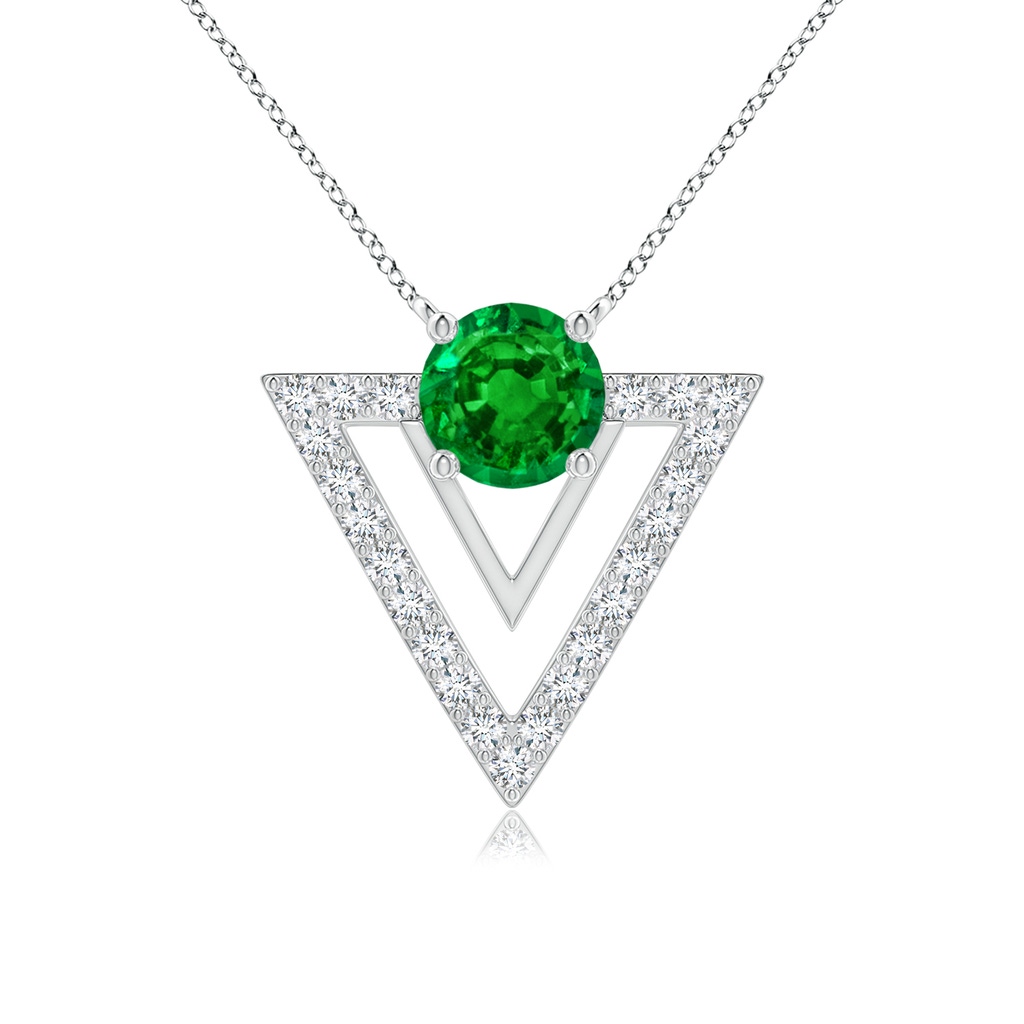 5mm AAAA Emerald and Diamond Triangular Taurus Pendant in White Gold 