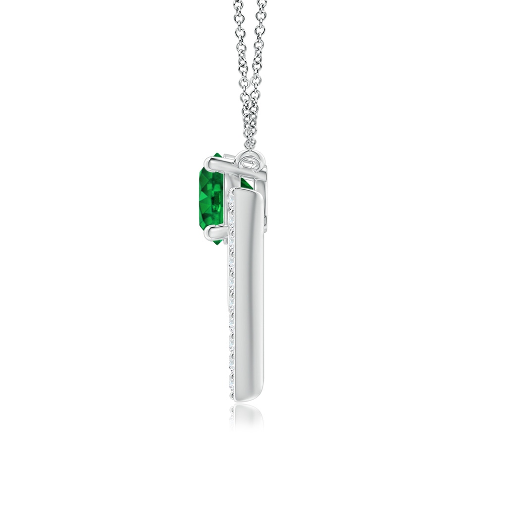 5mm AAAA Emerald and Diamond Triangular Taurus Pendant in White Gold Side-1