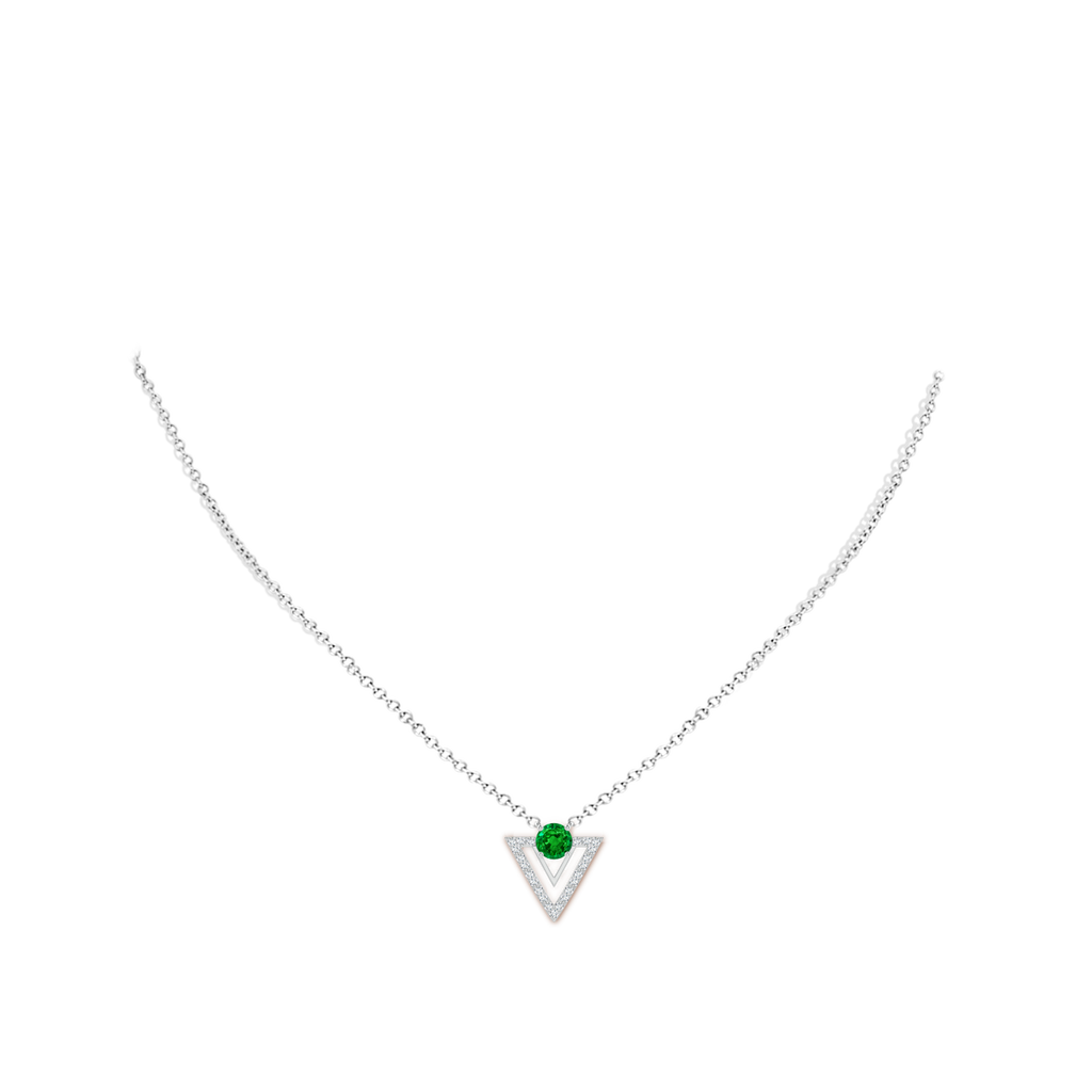 5mm AAAA Emerald and Diamond Triangular Taurus Pendant in White Gold Body-Neck