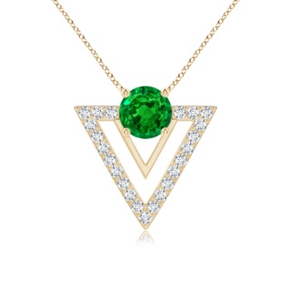 5mm AAAA Emerald and Diamond Triangular Taurus Pendant in Yellow Gold