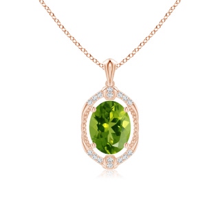 9x7mm AAAA Vintage Inspired Oval Peridot Leo Pendant with Diamonds in Rose Gold
