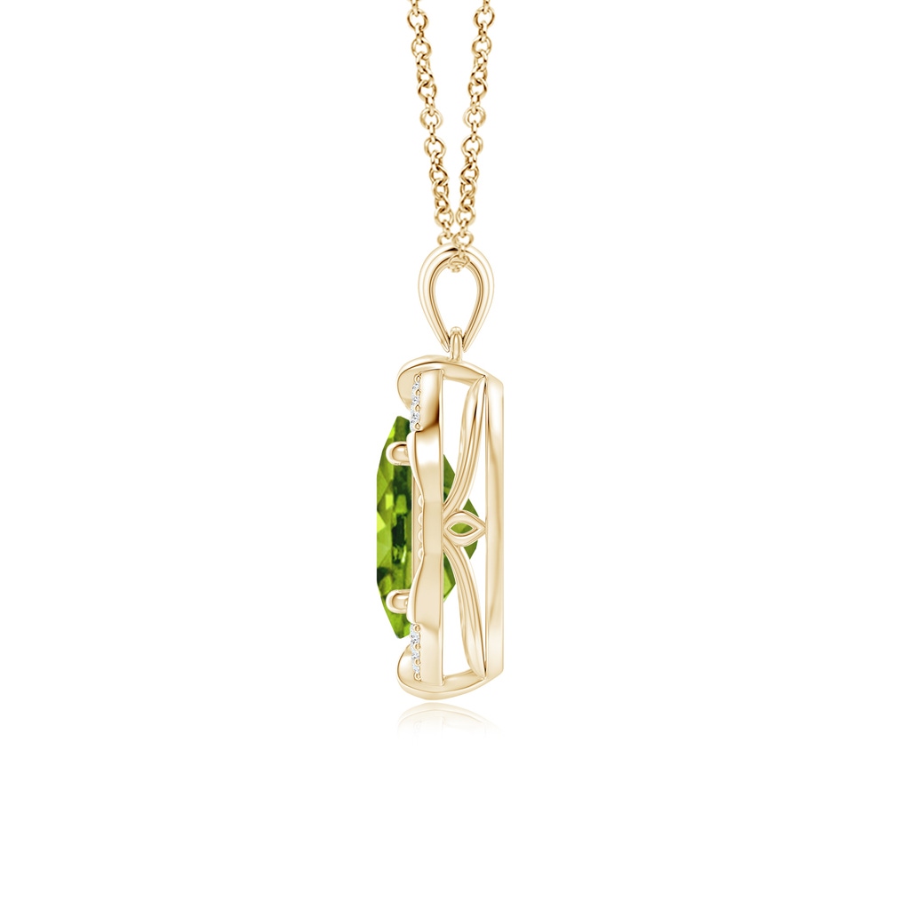 9x7mm AAAA Vintage Inspired Oval Peridot Leo Pendant with Diamonds in Yellow Gold Side-1