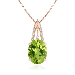 9x7mm AAA Vintage Inspired Oval Peridot and Diamond Leo Pendant in 9K Rose Gold