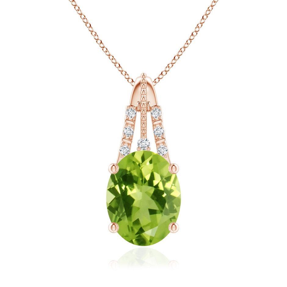 9x7mm AAA Vintage Inspired Oval Peridot and Diamond Leo Pendant in 9K Rose Gold 