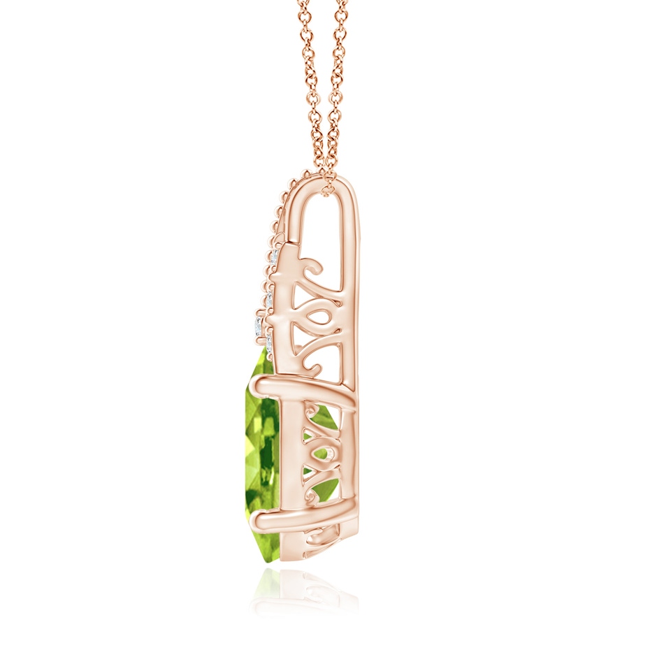 9x7mm AAA Vintage Inspired Oval Peridot and Diamond Leo Pendant in 9K Rose Gold side-1