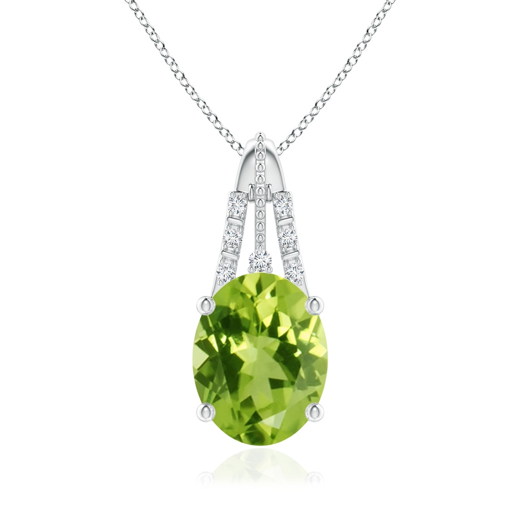 9x7mm AAA Vintage Inspired Oval Peridot and Diamond Leo Pendant in White Gold