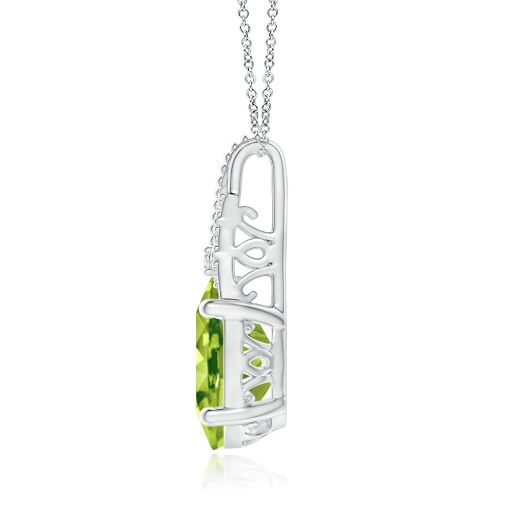 9x7mm AAA Vintage Inspired Oval Peridot and Diamond Leo Pendant in White Gold - side_1